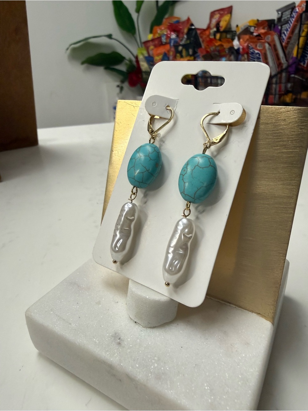Turquoise and Pearl Drop Earrings - Elegant Women’s Jewelry